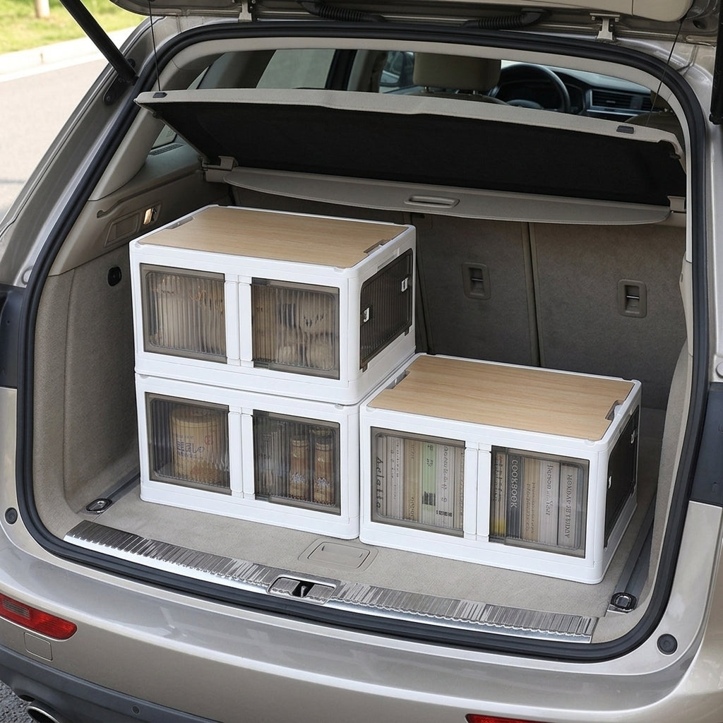 Outdoor camping and picnic folding storage box Car storage wooden cover car trunk multi-functional sorting box - Boot Context Day