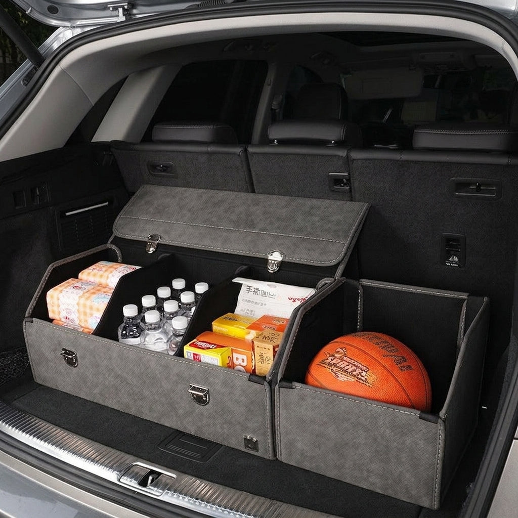 New woven pattern car trunk storage box, foldable car storage box, leather organizer box, factory wholesale - Boot Context Day