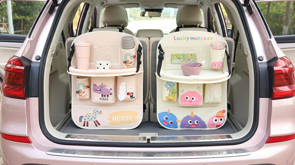 Car multifunctional seat back storage bag, anti-kick pad, convenient cartoon cute tissue box, tissue storage bag, storage box - Boot Context Day