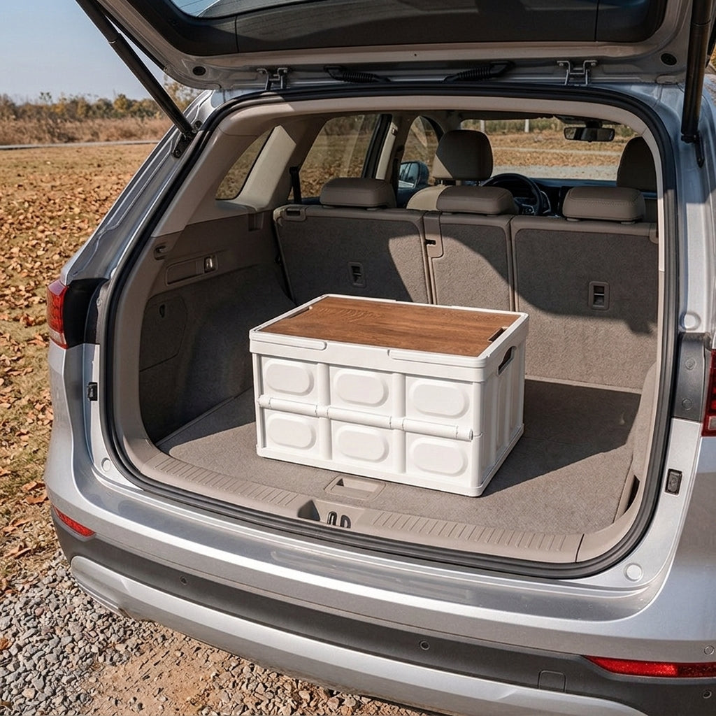 Outdoor camping folding box, storage box, wooden lid, car trunk, picnic storage box, organizer box, clothing storage box - Boot Context Day