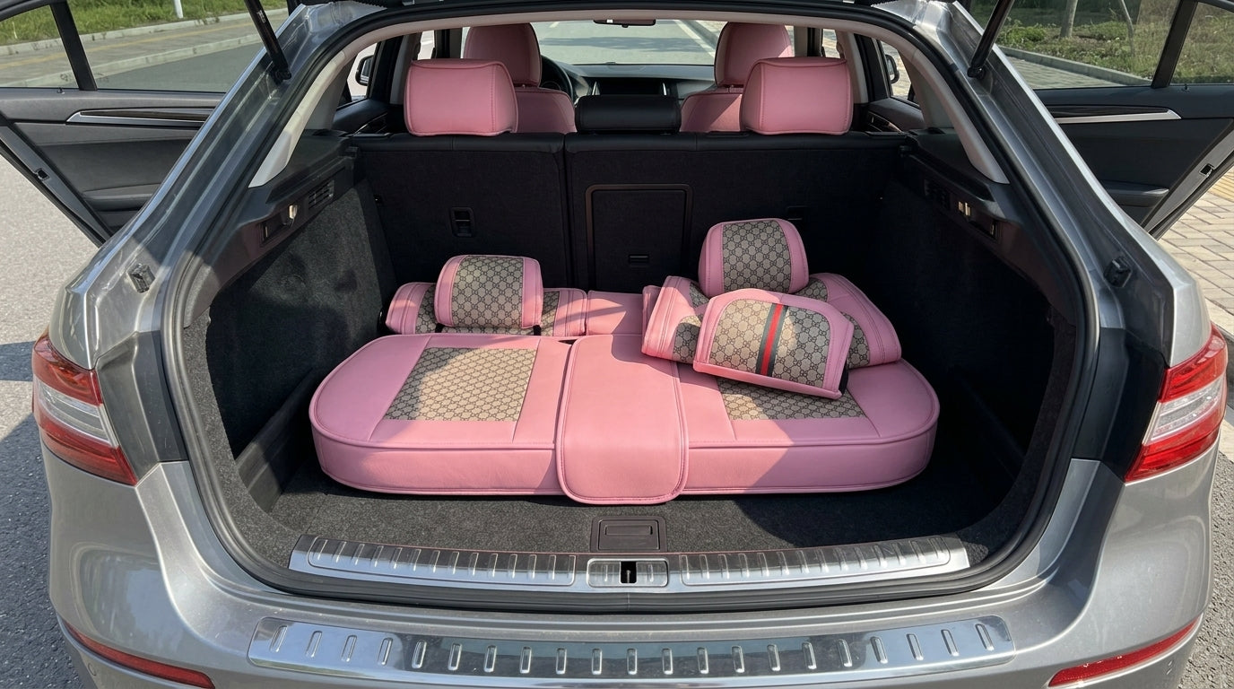 Car seat cushions are fully covered, all-season universal, five-seat small car seat cushions, reinforced waist belts, memory foam, and wholesale car seat cushions - Boot Context Day