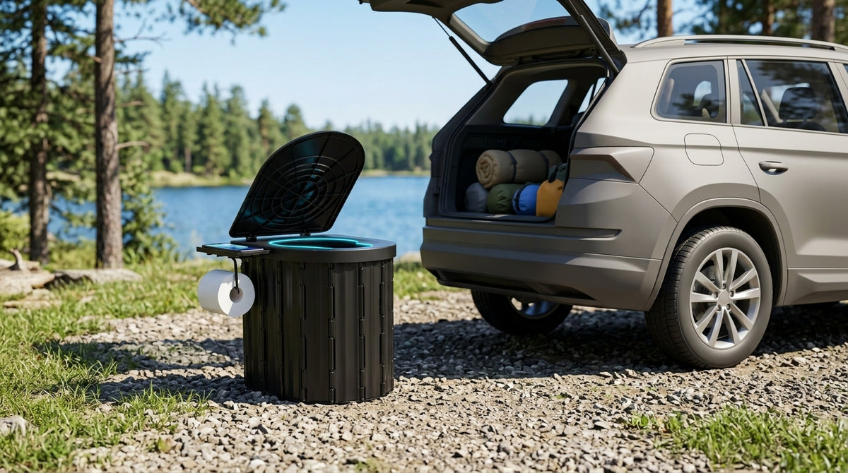 2025 New Model Raised Outdoor Folding Toilet with Lid Portable Car Mobile Toilet Travel Camping Toilet - Campsite Day