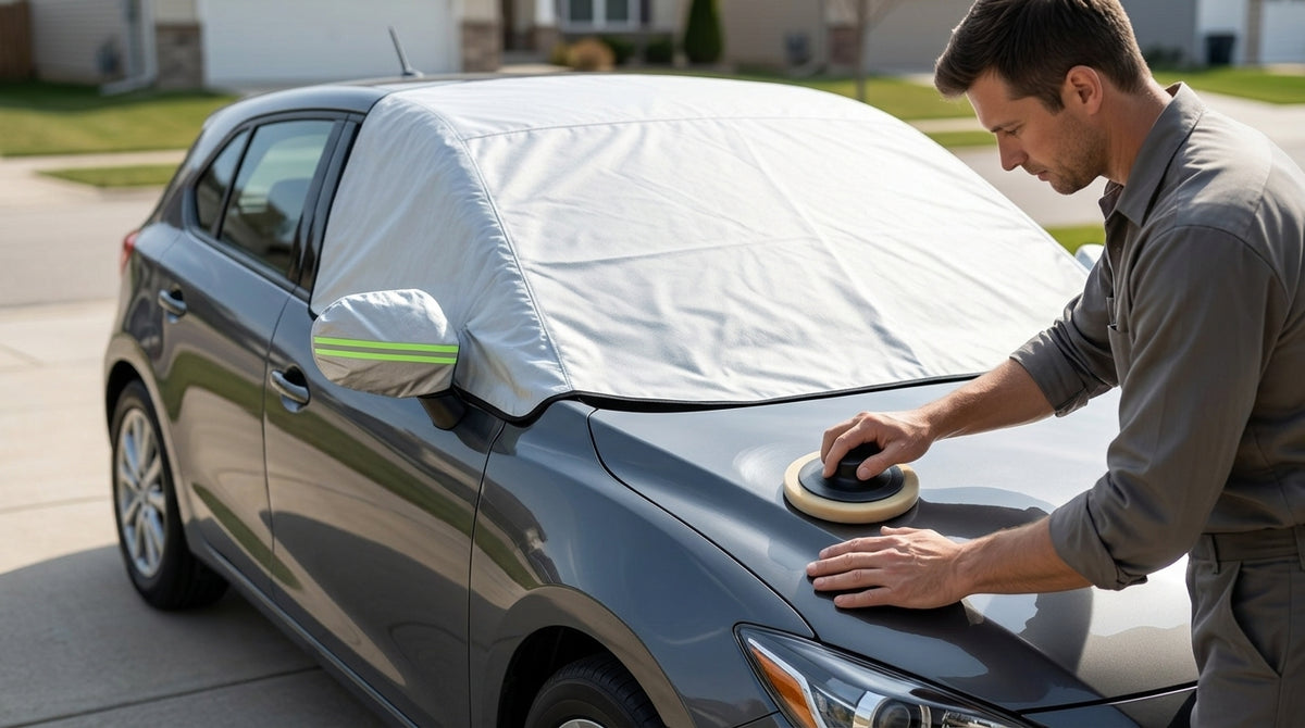 Car Snow Cover Half Hood Windshield Frost Guard - In Use Day