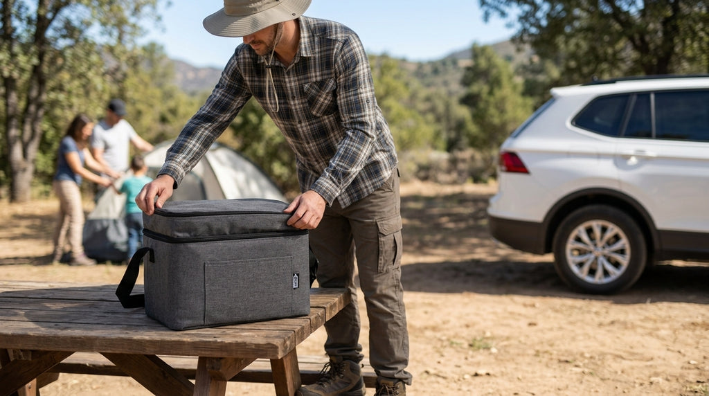 Car Accessory Insulated Cooler Bag, Gray - In Use Day