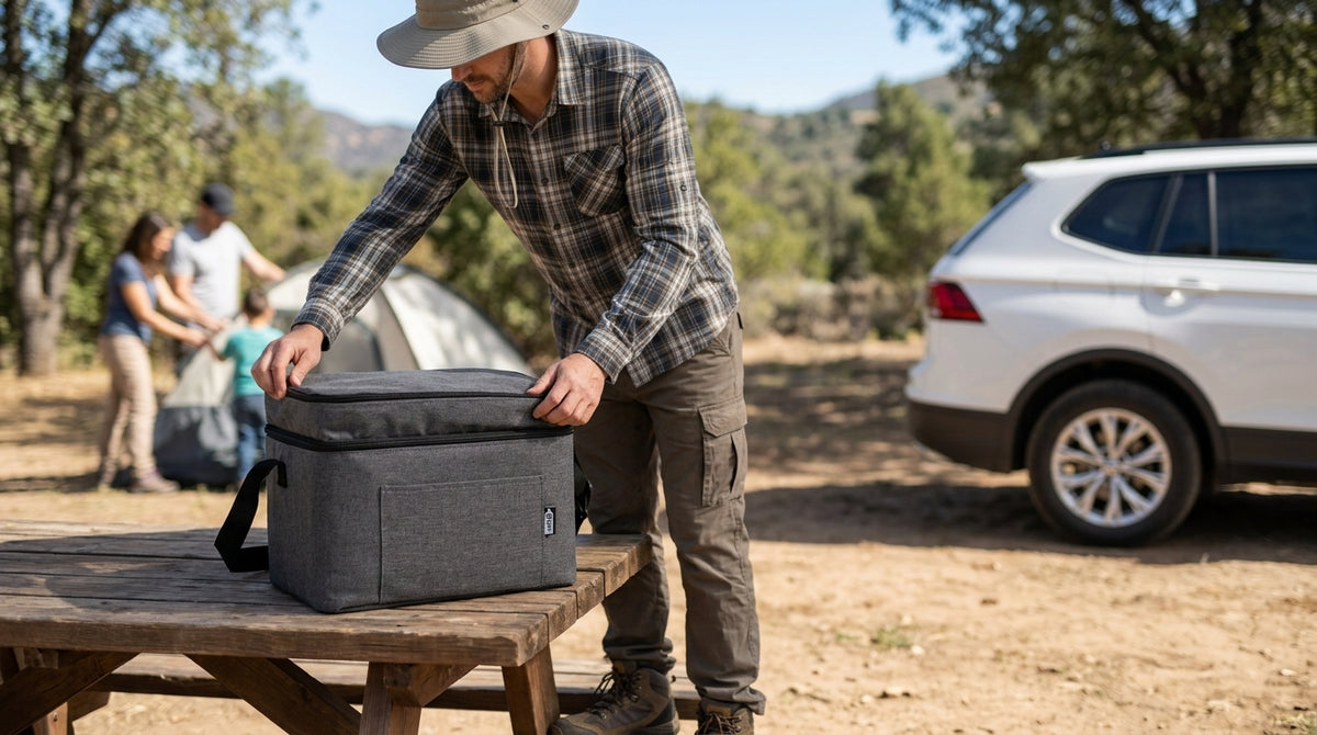 Car Accessory Insulated Cooler Bag, Gray - In Use Day