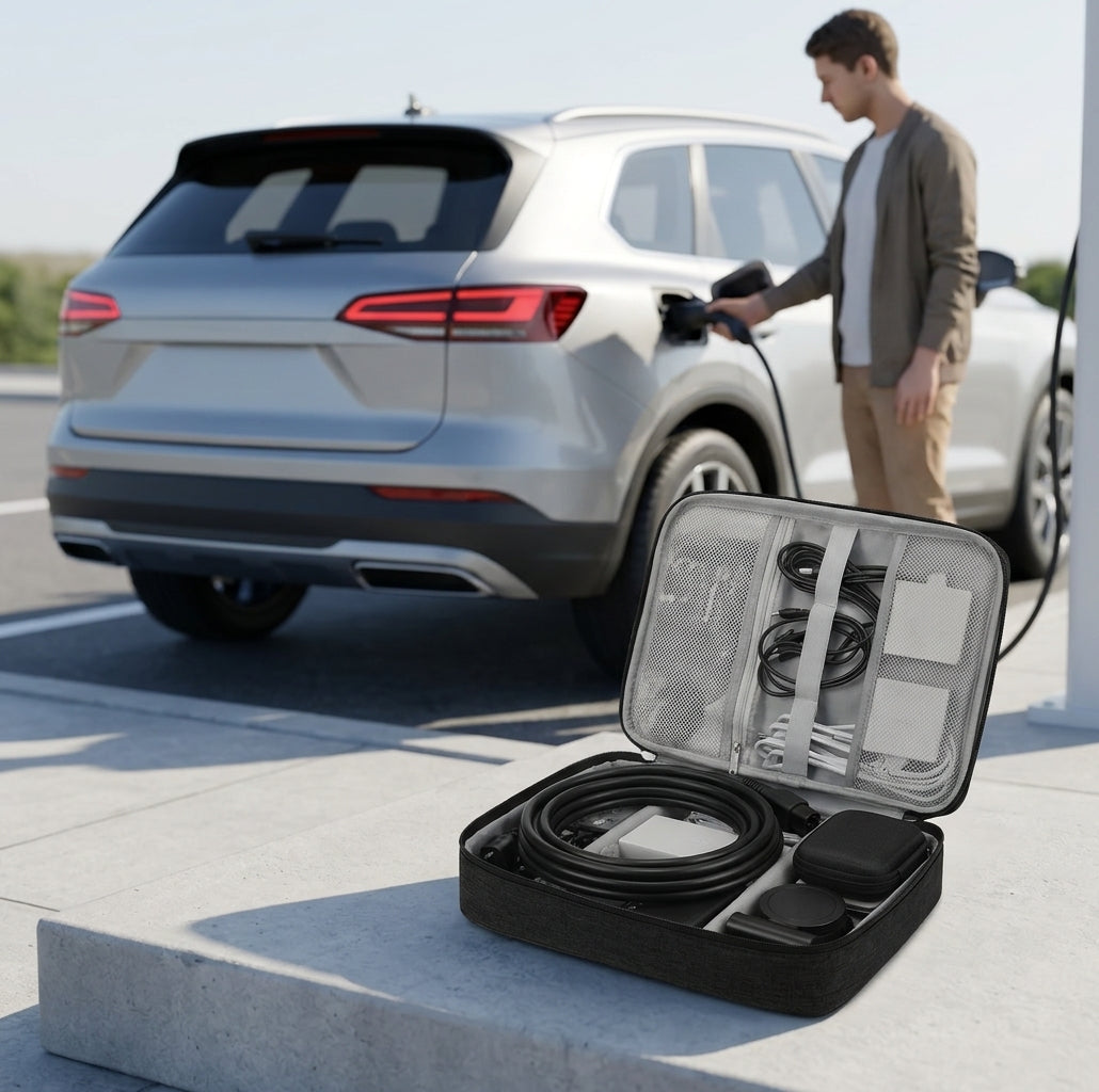 Travel Cable Storage Organizer Bag, Waterproof - In Use Day