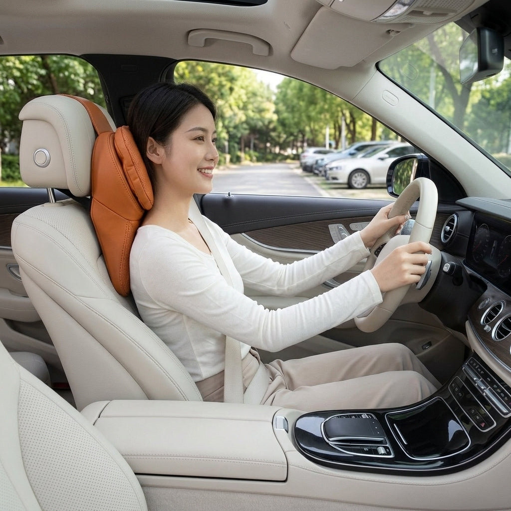 Car anti-stain leather headrest cushion lumbar cushion for driving seats, pillows for cervical spine, neck, and high-end neck pillows for car use - Woman Driver Day