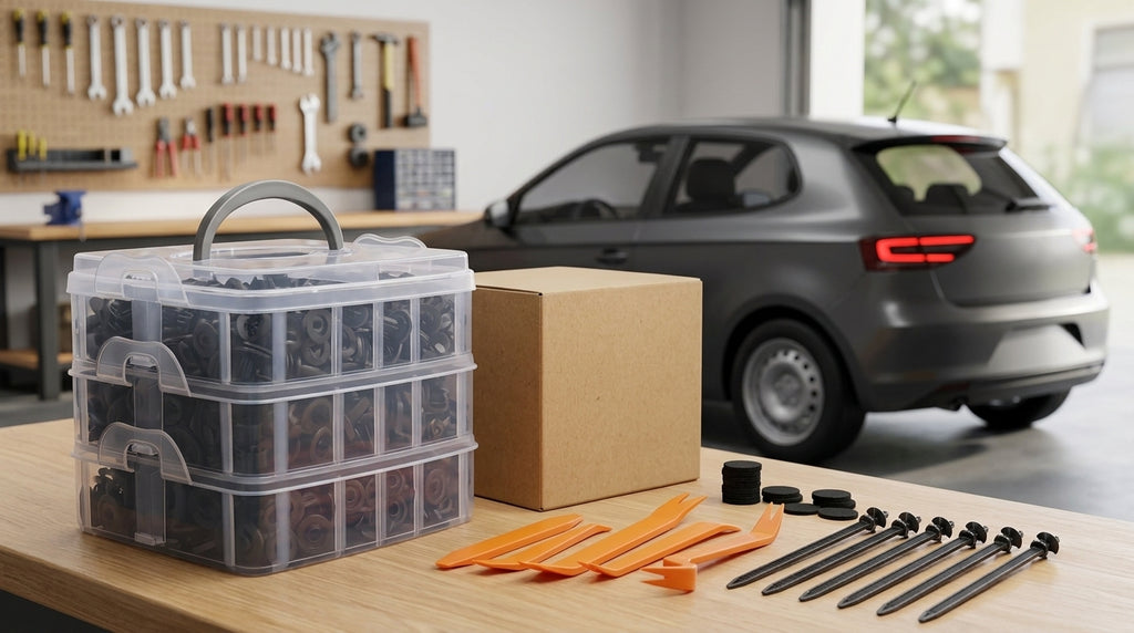750pcs boxed clips, 16 types of car bumper mudguard plastic clip combo sets, interior panels for cars - Workbench Day