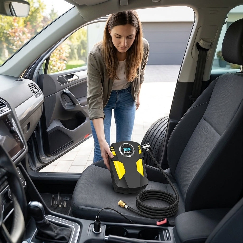 Car air pump digital display portable electric 12v tire inflator multi-function vehicle car air pump - In Use Day