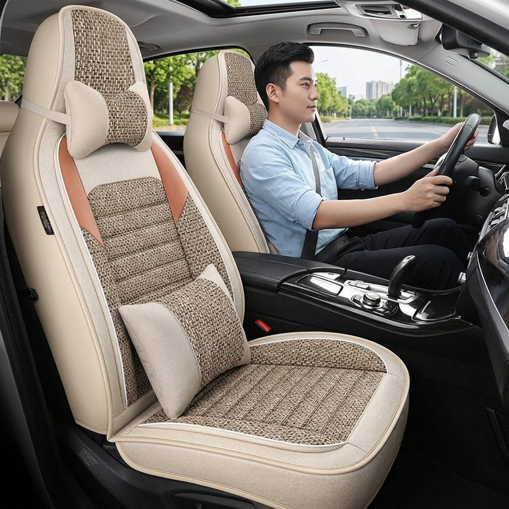 25 years new linen split head car seat cushion four seasons universal seat cover original piece drop shipping cross-border wholesale - In Use Day