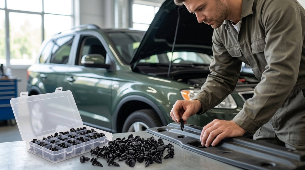 Universal Fastener for Automotive Clips, Plastic Fasteners, Rivet Clamps, 190PCS Mixed Set for Body and Door Mounting - In Use Day