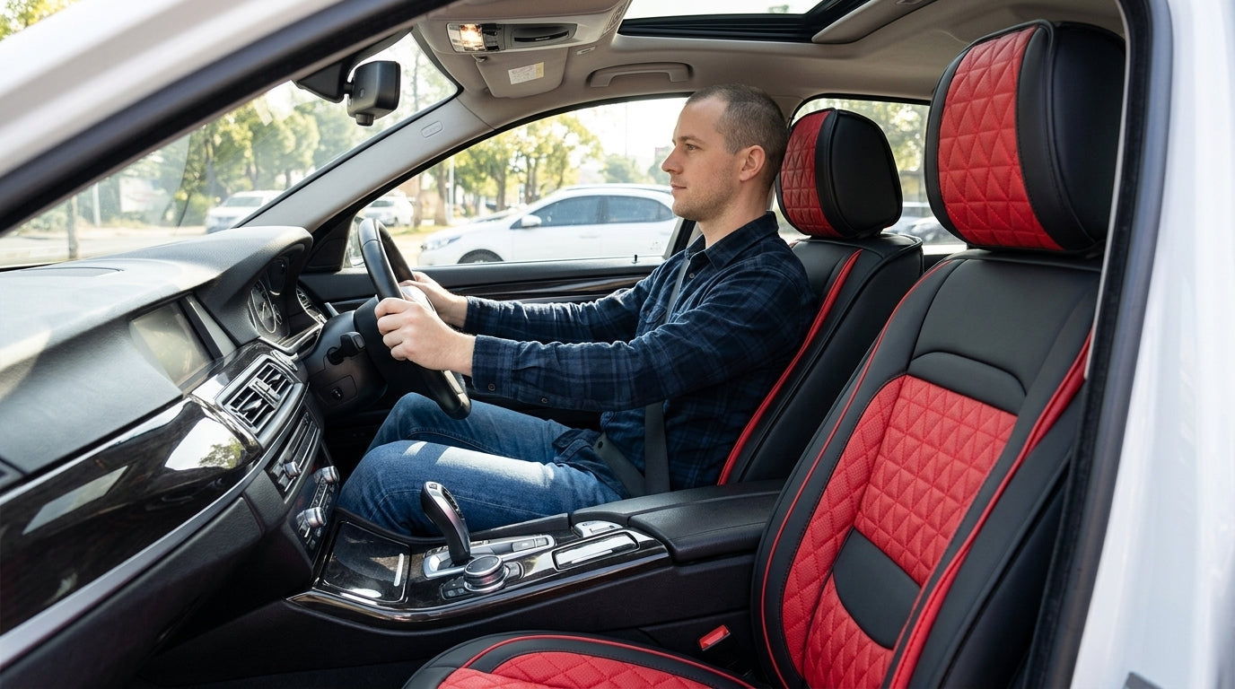 2025 new all-leather fixed lumbar wing Nappa leather car cushion all-season universal full-enveloping seat cover - In Use Day