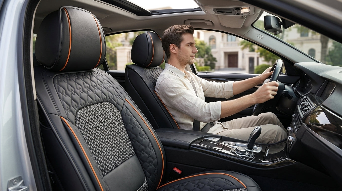 The 2025 new lumbar Napa leather ice silk car seat cushion is suitable for all seasons - In Use Day