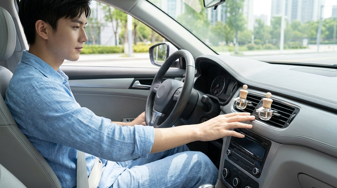 High-end car essential oil diffuser, car long-lasting light fragrance, car plant aromatherapy, air conditioning air outlet, empty bottle of perfume - In Use Day