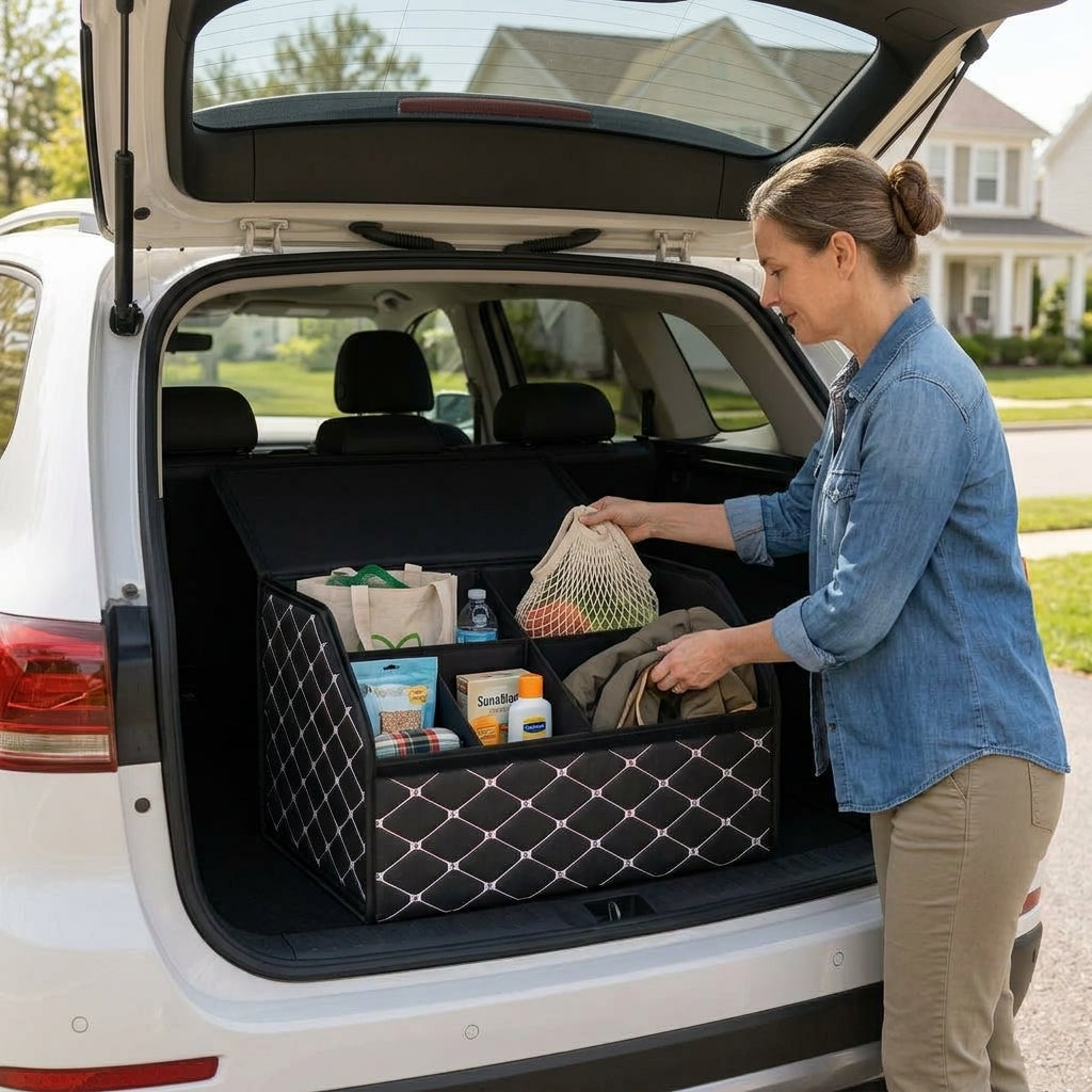 Car trunk folding storage box, multifunctional car storage box, in-car miscellaneous storage box, wholesale supplies - In Use Day