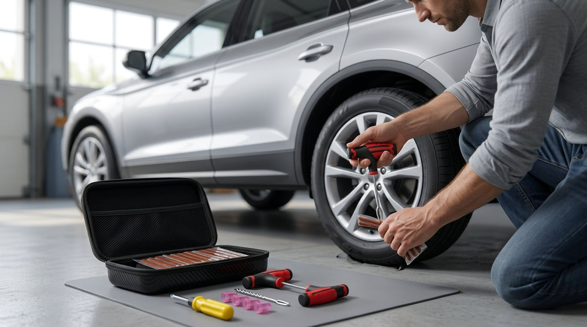 Tire Repair Tool Kit - Universal Car Emergency Set - In Use Day