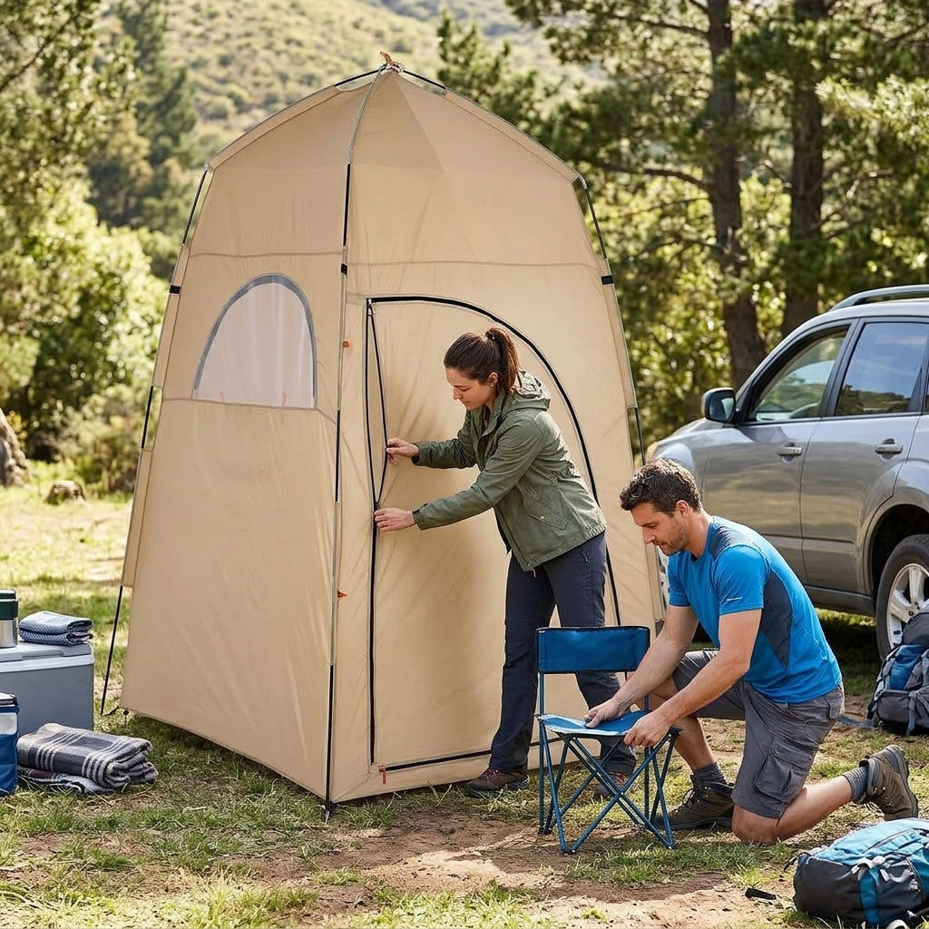 The new changing tent is portable for bathing, birdwatching, fishing, toilet guard, and portable warmth, preventing light leakage - In Use Day