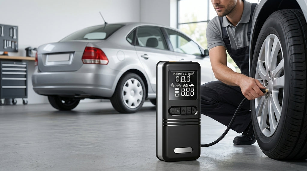 Cross-border vehicle emergency power supply starter air pump, tire high-pressure digital display all-in-one, automotive electric air inflation pump - In Use Day