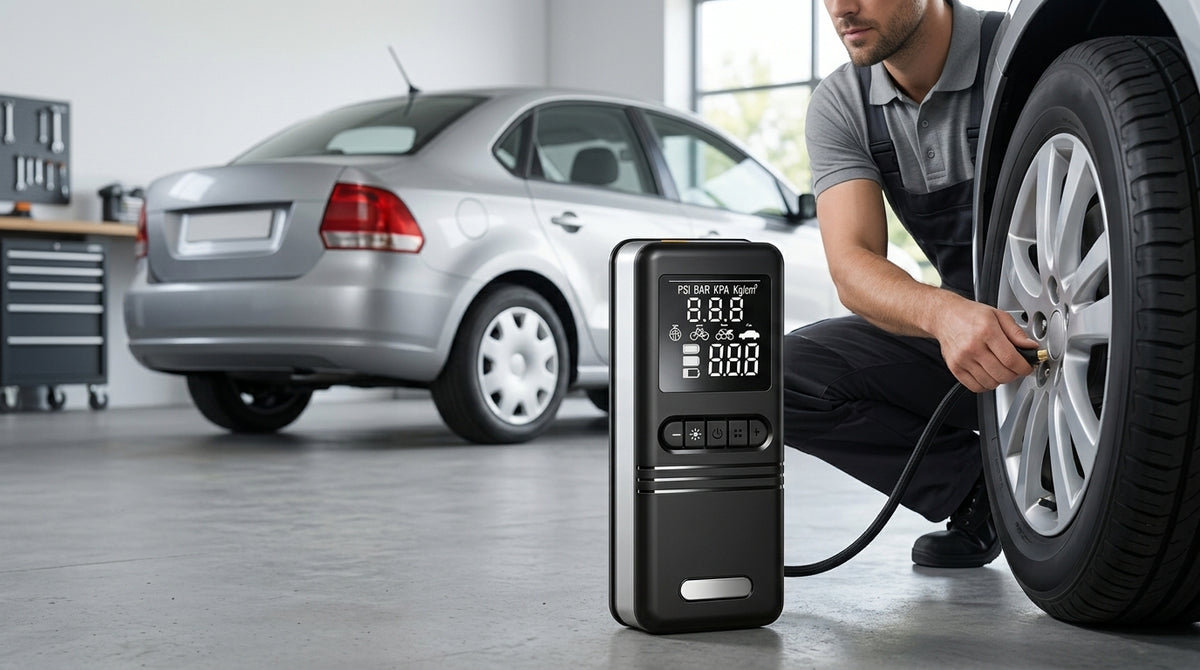 Cross-border vehicle emergency power supply starter air pump, tire high-pressure digital display all-in-one, automotive electric air inflation pump - In Use Day