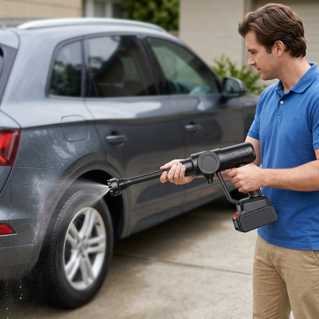 Car water gun car wash machine, car wash gun car wash lithium battery washer, car wash pump, high-pressure, high-power rechargeable type - In Use Day