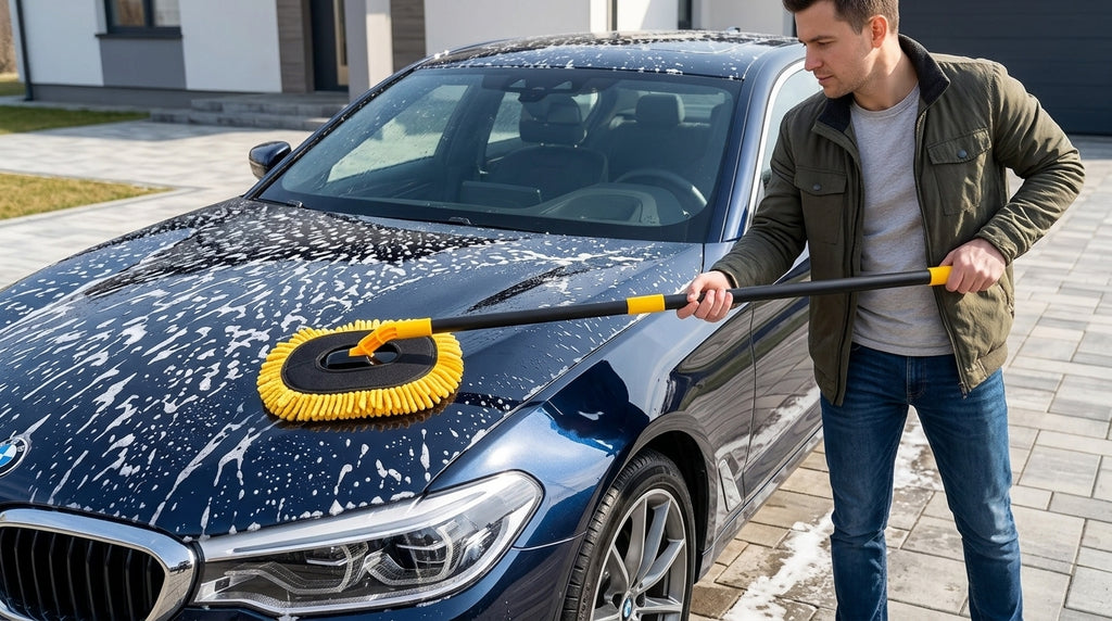 Car wash mop, car wash brush, car brush bristles, retractable long rod, retractable car wash brush cleaning tool - In Use Day