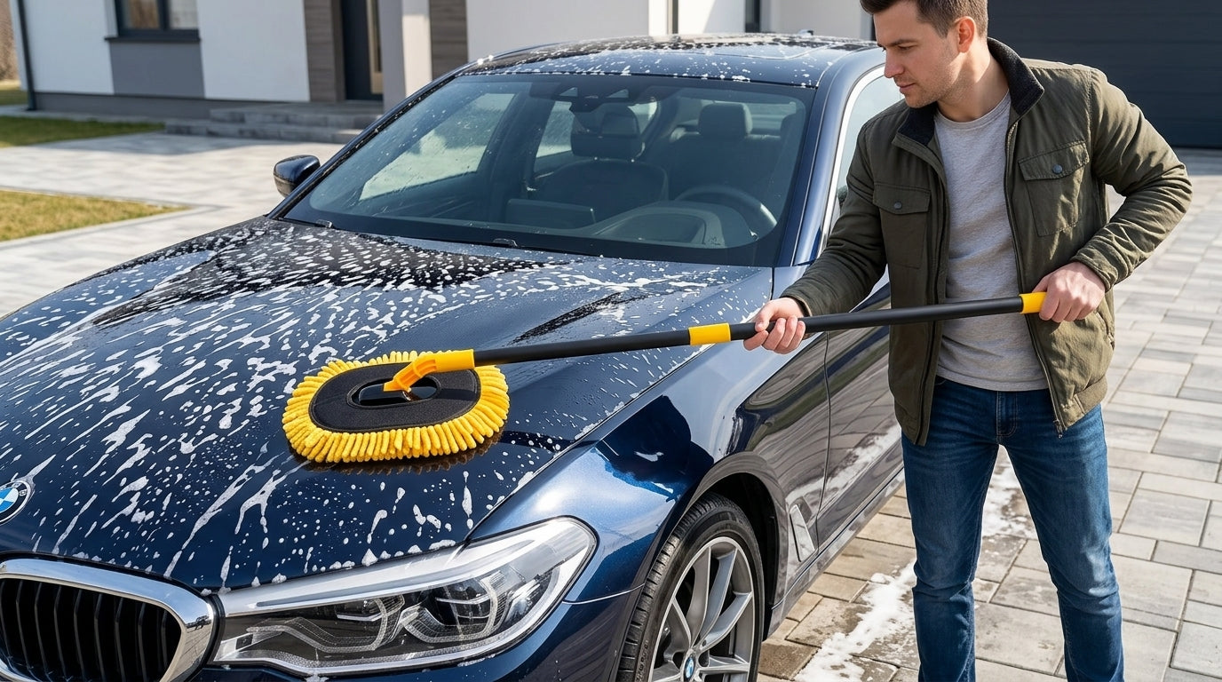 Car wash mop, car wash brush, car brush bristles, retractable long rod, retractable car wash brush cleaning tool - In Use Day