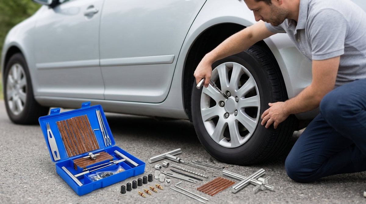 Tire Repair Tool Set - 58pc, 46pc, 7pc Options - In Use Day