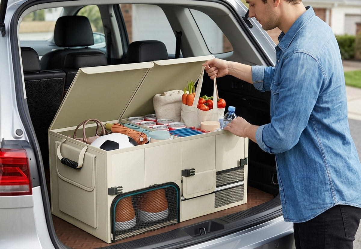 Car storage boxes can be folded and stored, practical multifunctional trunk storage boxes for cars, wholesale - In Use Day