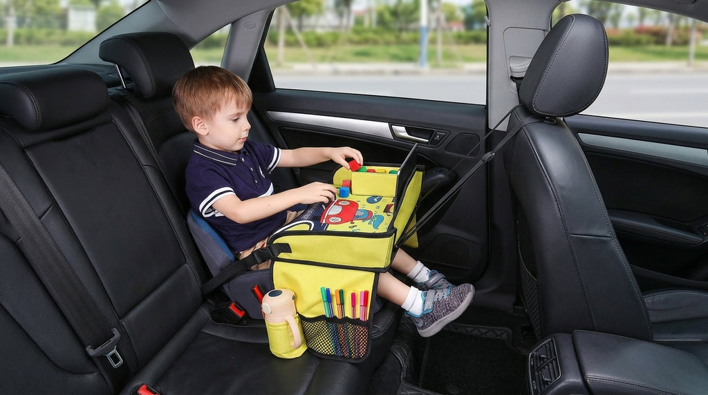 Cross-border car mini table, children's travel tray, car rear seat soothing tool, safety seat folding table - In Use Day