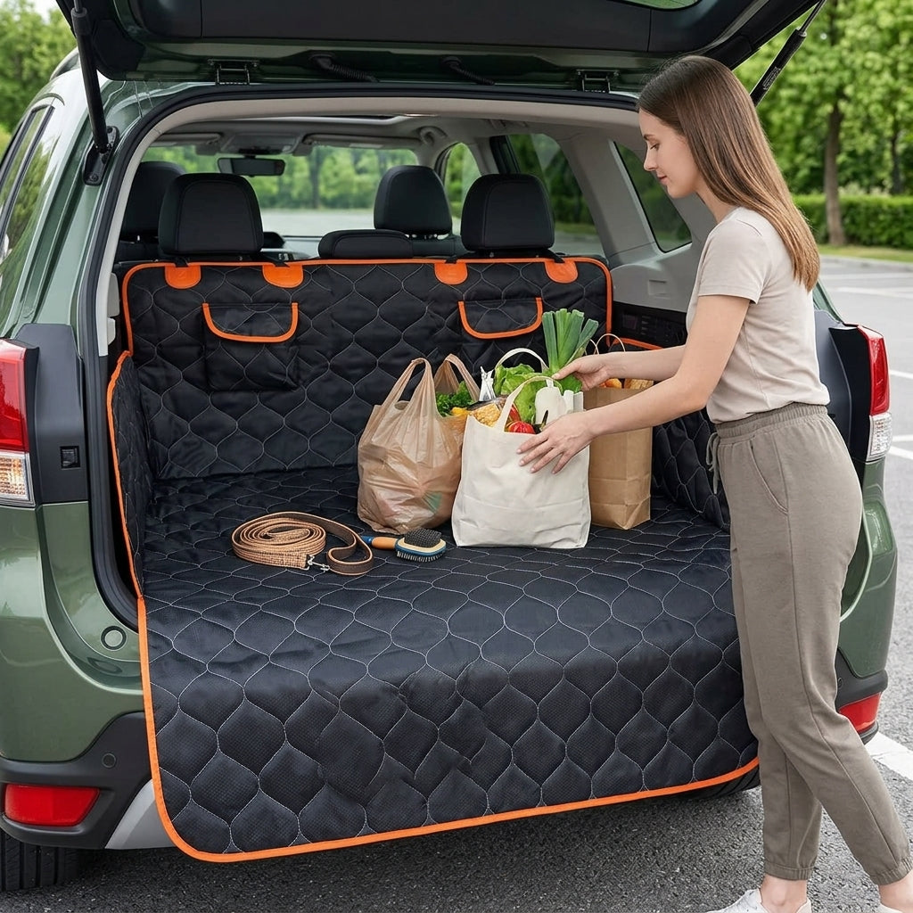 Car Trunk Mat for Pets - Non-Slip Dog Travel Seat Cover - In Use Day