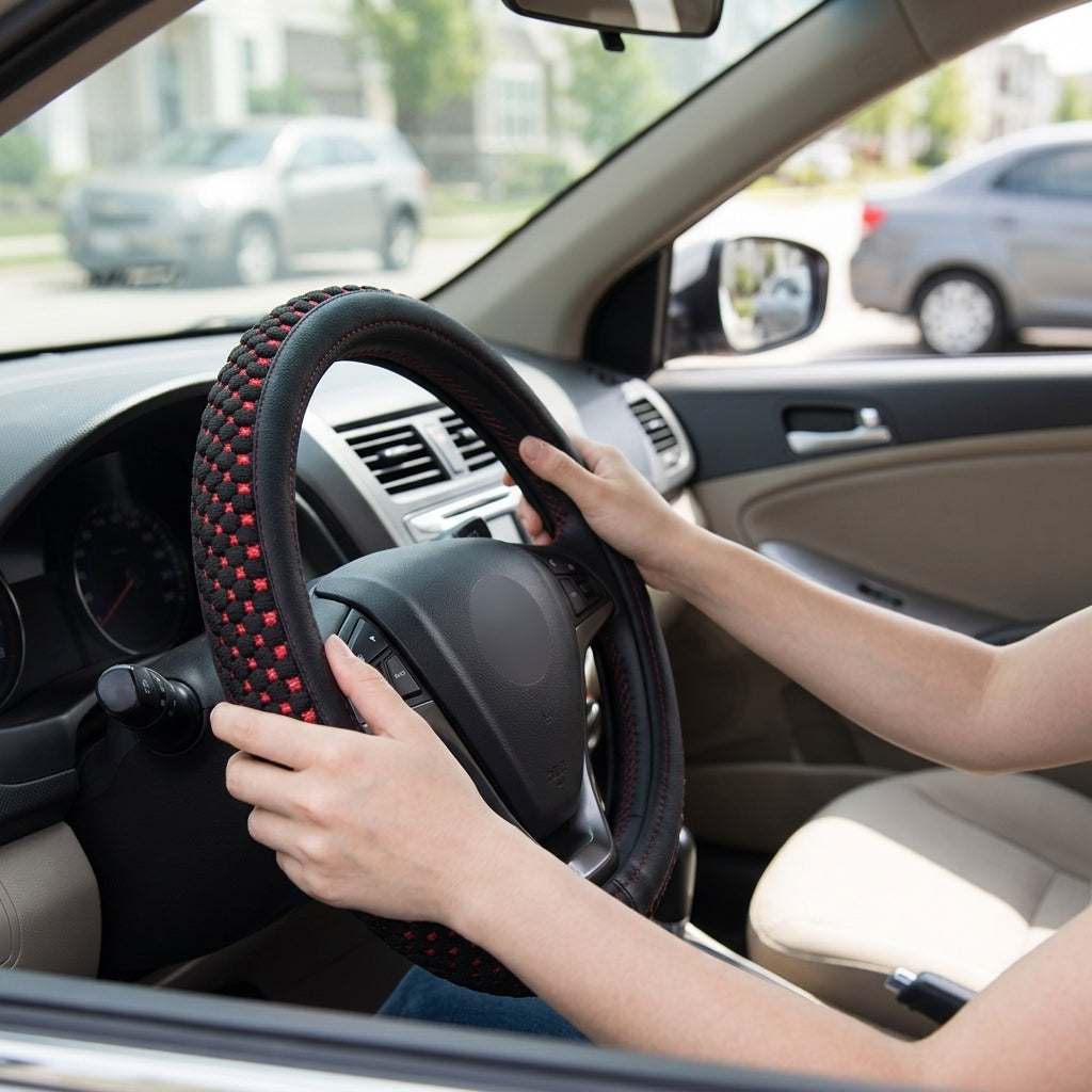 Steering Wheel Cover, Ice Silk, Universal Fit - In Use Day