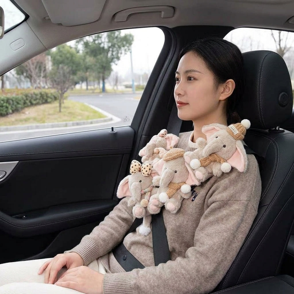 Cute little elephant car seat belt shoulder pad, premium creative decoration, all-season universal couple for women - In Use Day
