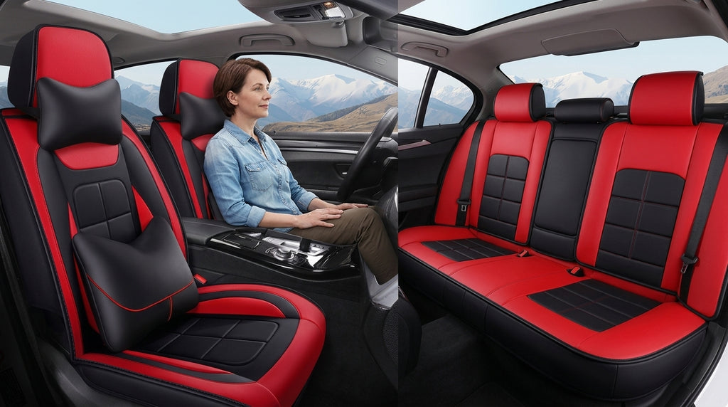 The five-seater car seat cushion is fully surrounded by the all-season universal leather seat cover, which is wear-resistant, dirt-resistant and breathable - In Use Day