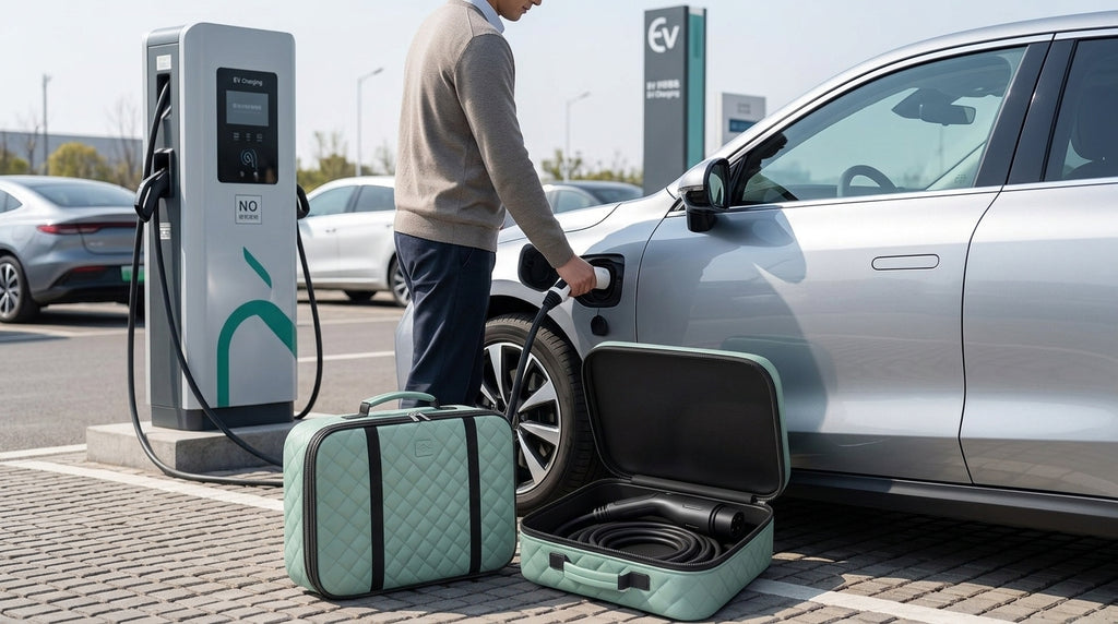 Car charging cable storage bag, new energy charging gun storage bag, car trunk handbag, custom logo - In Use Day
