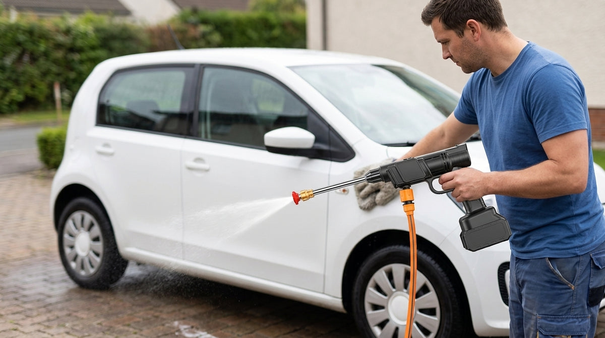 Household wireless lithium battery water gun car wash high-pressure water gun rechargeable car wash artifact car wash machine set of foreign trade order - In Use Day
