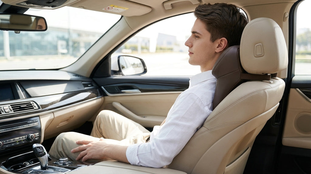[Full leather on both sides] aviation-grade car neck pillow, memory foam, neck pillow, neck pillow in the car, car seat, neck pillow - In Use Day