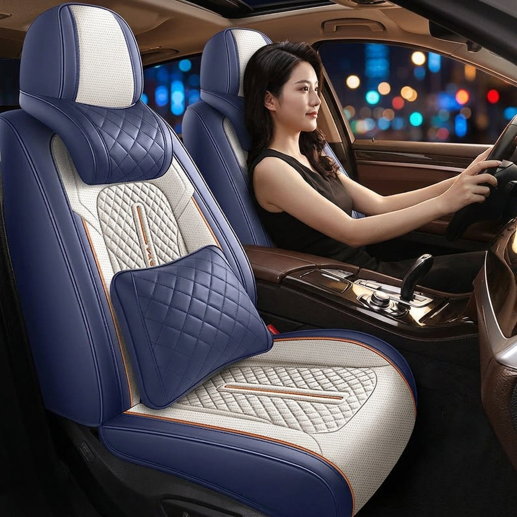 New car seat cushions fully covered, all-season universal seat covers, all five seats, full leather, high-quality seat covers sold directly from the manufacturer - Woman Night Atmosphere