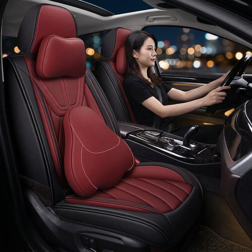 Universal four-season Nappa leather seat cover for car seat cushions, premium feel, anti-dirt, full coverage ventilation, breathable new seat cover - Woman Night Atmosphere