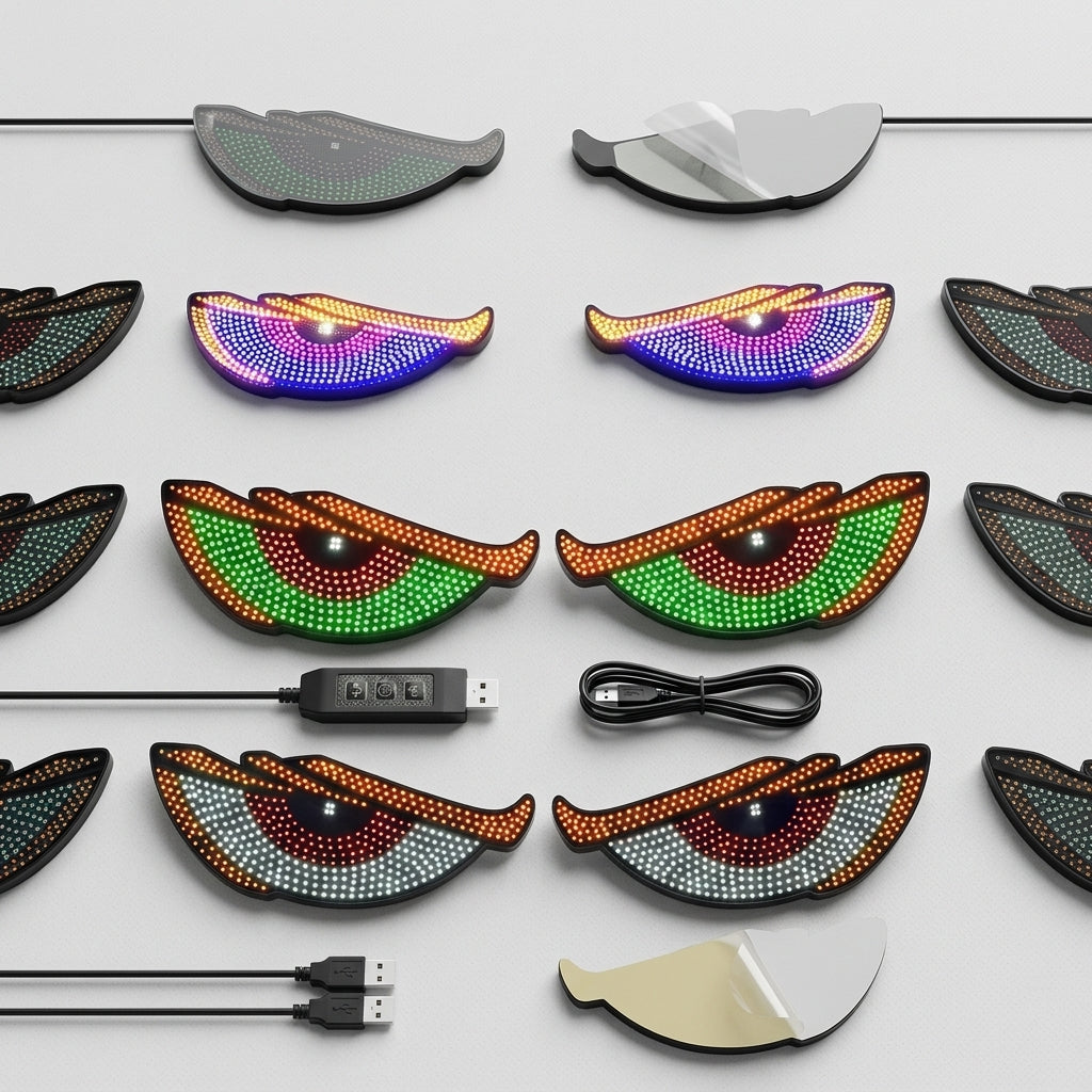 Best-selling automotive devil's eye LED lights, dynamic USB expression lights, LED display front and rear windshield car stickers - Detail Top