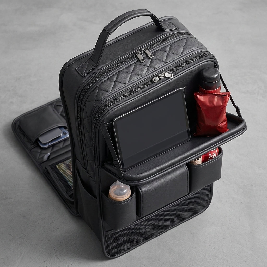 High-end car seat back storage bag, car multi-functional, rear hanging bag, car foldable dining table board shelf - Detail Top