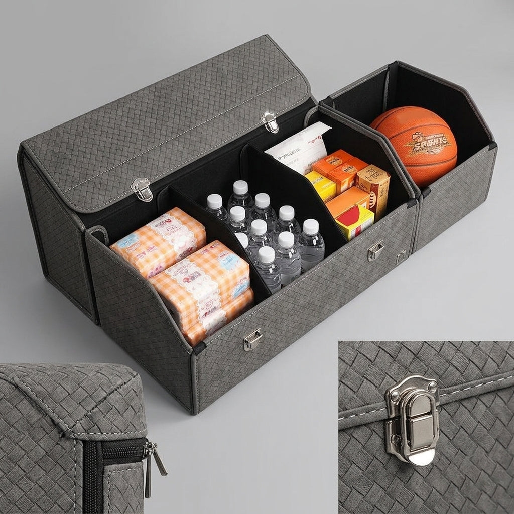 New woven pattern car trunk storage box, foldable car storage box, leather organizer box, factory wholesale - Detail Top