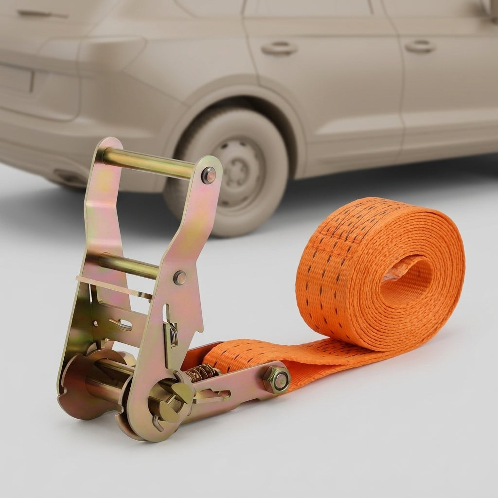 Cargo Ratchet Straps with Double Hooks, Orange - Detail Top