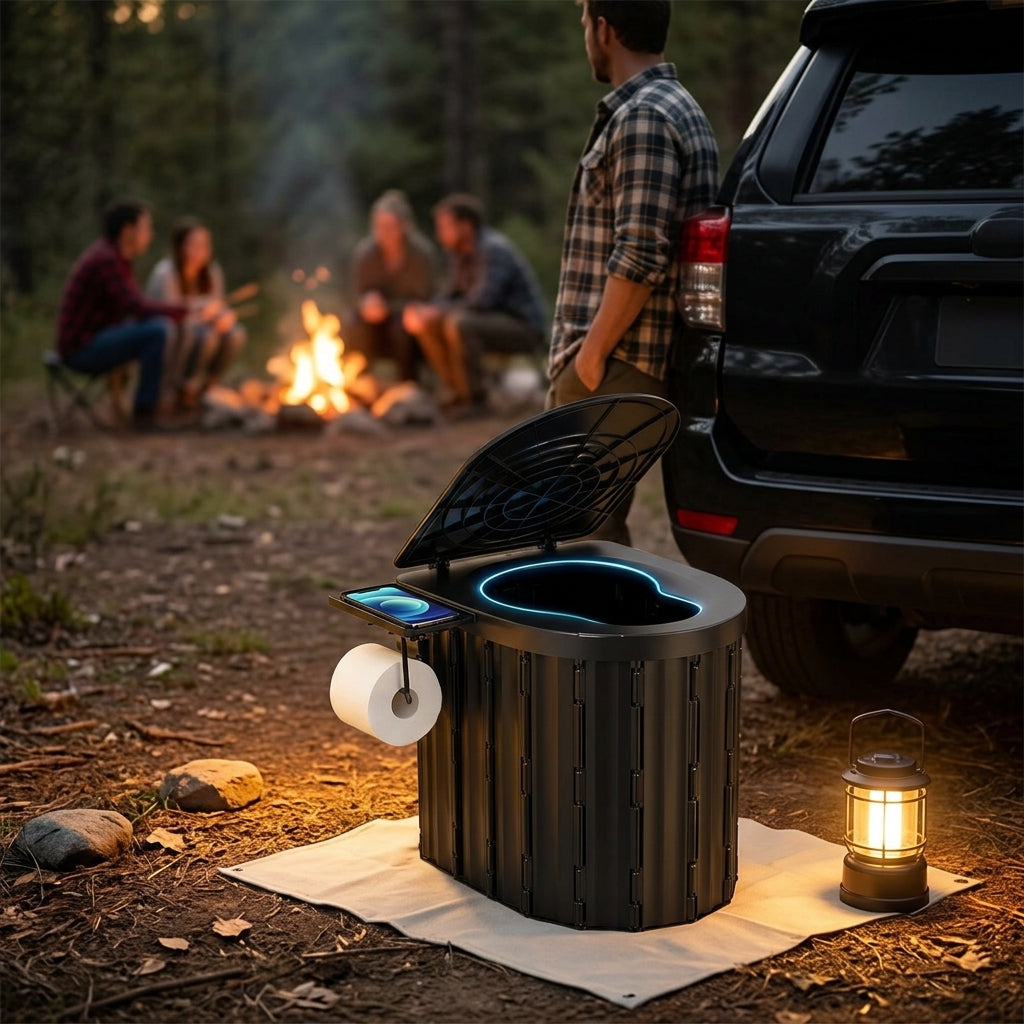 2025 New Model Raised Outdoor Folding Toilet with Lid Portable Car Mobile Toilet Travel Camping Toilet - Evening Camp