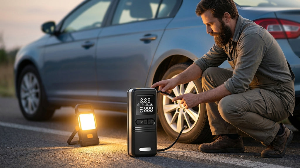 Cross-border vehicle emergency power supply starter air pump, tire high-pressure digital display all-in-one, automotive electric air inflation pump - Evening Garage