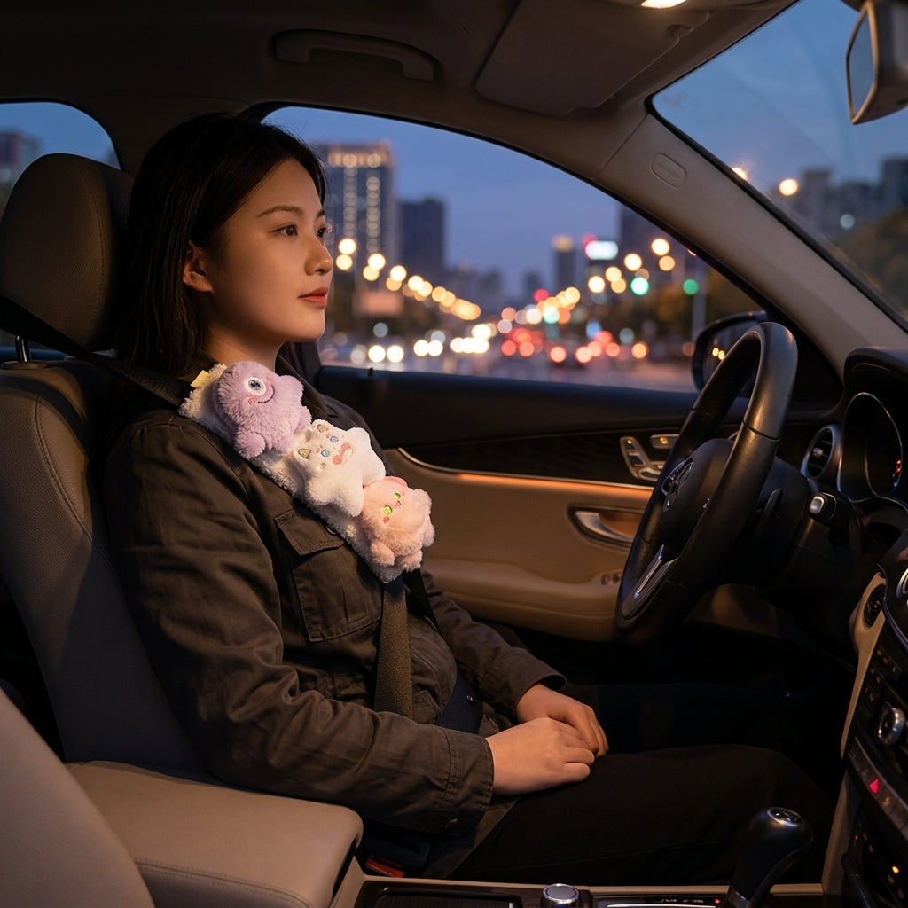 Car seatbelt shoulder pads, wear-resistant clothes, plush plush plush figures, car safety belt protective covers, cute monster girls - Lifestyle Night