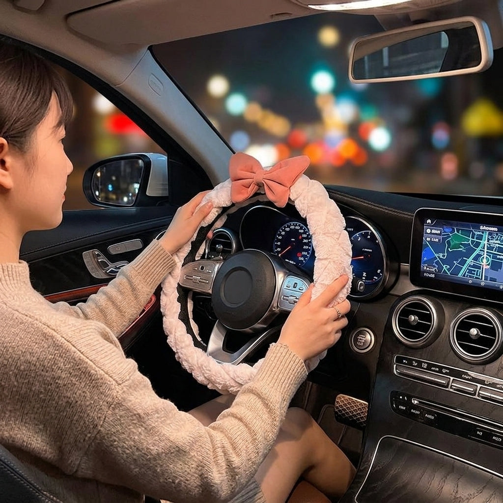 2025 New Car Steering Wheel Cover for Winter, Women's Non-slip Warm, All-Season Universal Winter Plush Handlebar Cover, Winter - Lifestyle Night