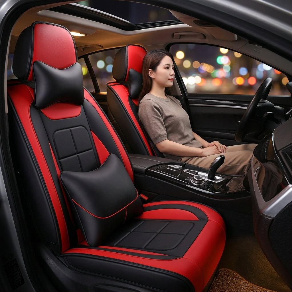 The five-seater car seat cushion is fully surrounded by the all-season universal leather seat cover, which is wear-resistant, dirt-resistant and breathable - Lifestyle Night