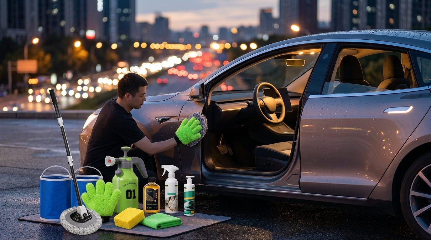 Green Forest Car Wash Tool Complete Set, Household Mop, Car Cleaning Tool, Self-Service Car Brushing Supplies Without Damage - Lifestyle Night