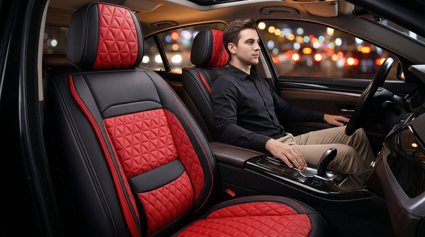 2025 new all-leather fixed lumbar wing Nappa leather car cushion all-season universal full-enveloping seat cover - Lifestyle Night