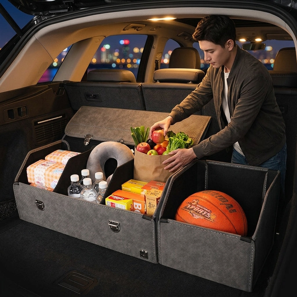 New woven pattern car trunk storage box, foldable car storage box, leather organizer box, factory wholesale - Lifestyle Night